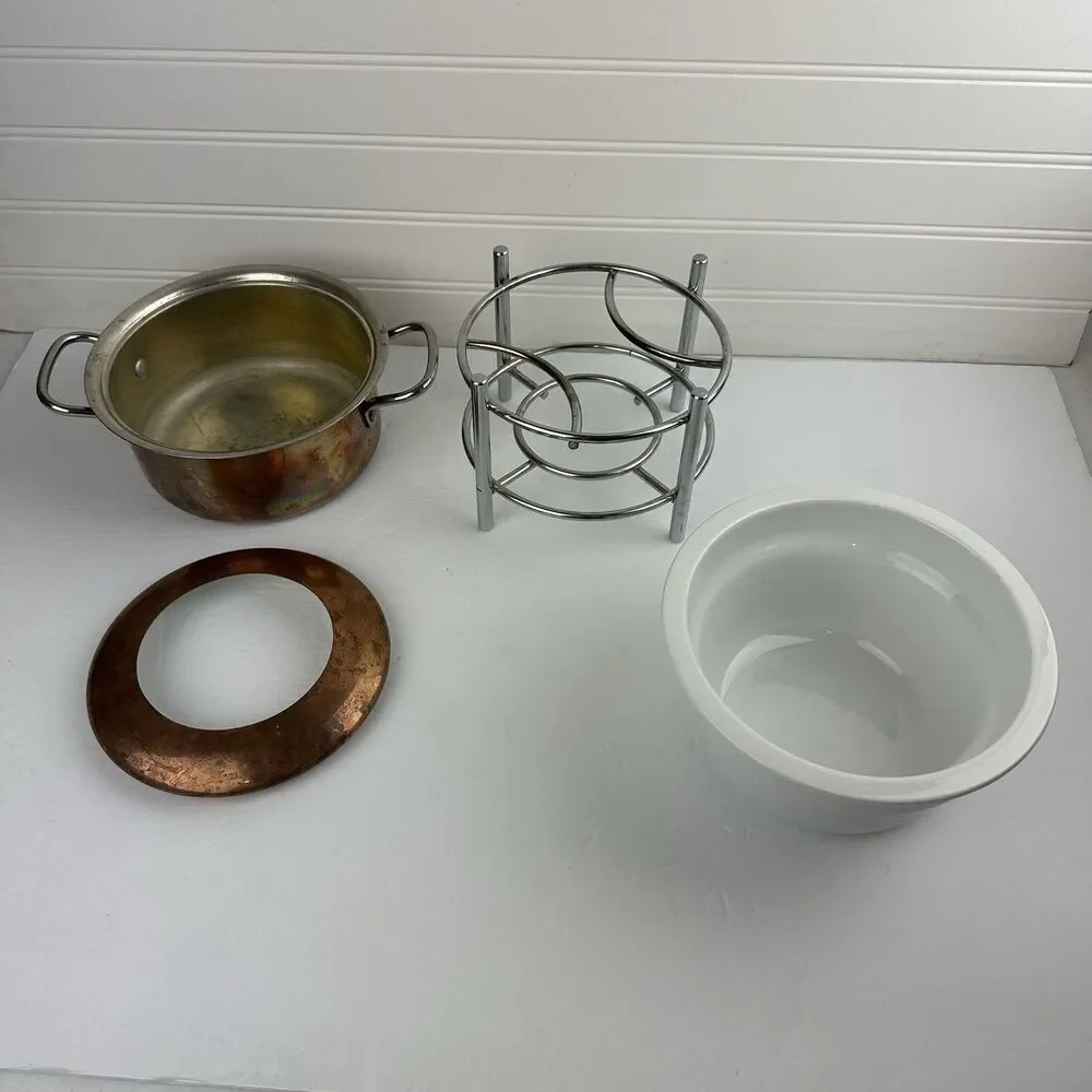 Williams Sonoma Ruffoni Copper Porcelain Fondue Pot Set & Stand Made in Italy